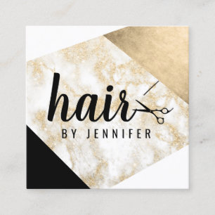 Elegant gold marble glitter scissors hairstylist square business card