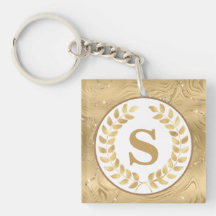 Elegant Gold Marble & Laurel Wreath Personalized Keychain