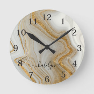 Elegant Gold Marble Round Clock