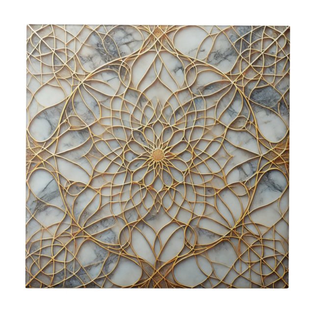 Elegant Gold Marble Seamless Pattern Ceramic Tile (Front)