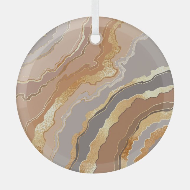 Elegant Gold Marble: Stylized Background. Glass Ornament (Front)