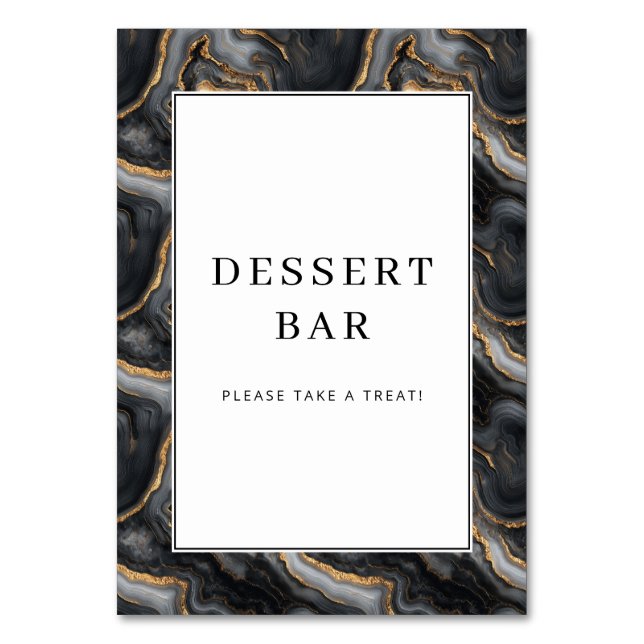 Elegant Gold Marbled Dessert Bar Sign Table Number (Front)