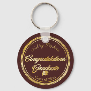 Elegant Gold Maroon Grad Cap Class of 2021 Keychain