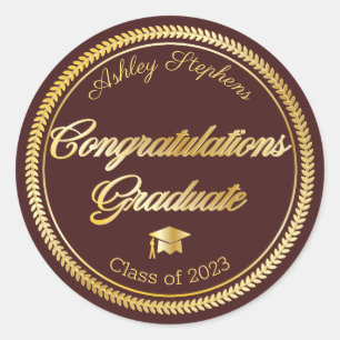 Elegant Gold   Maroon Grad Cap Class of 2023 Classic Round Sticker