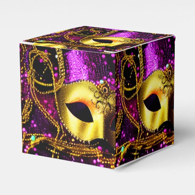 Elegant Gold Mask Cube Favor Box (Front Side)