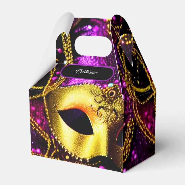 Elegant Gold Mask Gable Favor Box (Front Side)