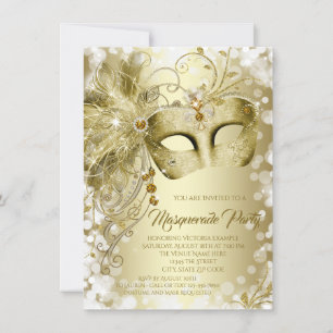 Elegant Gold Mask Maquerade Party Invitation