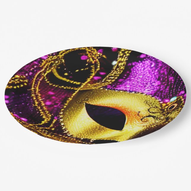 Elegant Gold Mask Paper Plate (Angled)