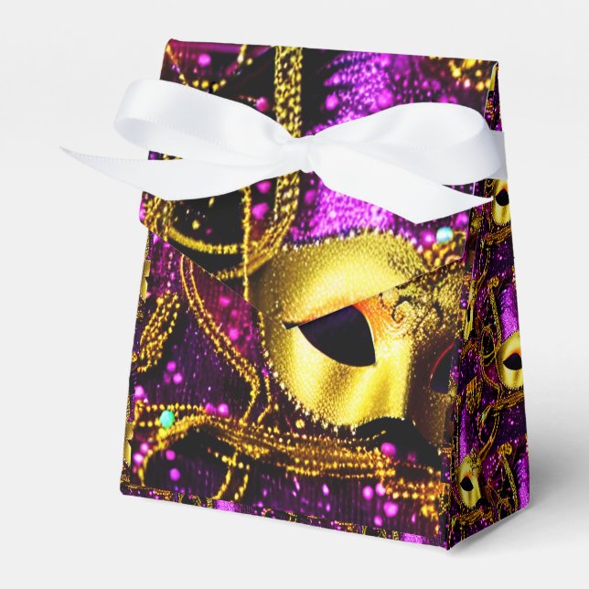 Elegant Gold Mask Tent Favor Box (Front Side)