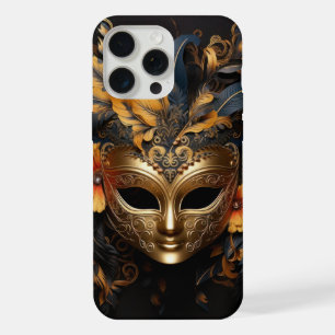 Elegant Gold Masquerade Mask with Feathers iPhone 15 Pro Max Case