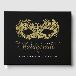 Elegant Gold Masquerade Quinceanera Guest Book