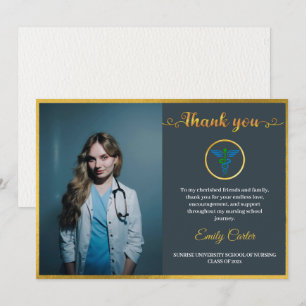 Elegant Gold Medical & Nursing School Grad Photo Thank You Card