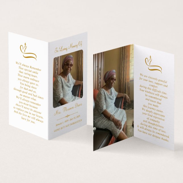 Elegant Gold Memorial Dossier photo carte de prièr (Inside and Outside)