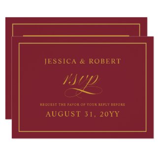 Elegant Gold Merlot Burgundy Wedding RSVP Card