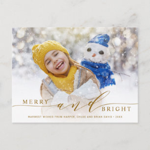 Elegant Gold Merry and Bright Photo Holiday Postcard