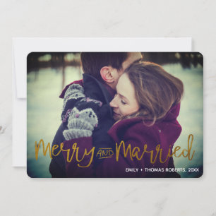 Elegant Gold Merry and Married Newlywed Couple Holiday Card