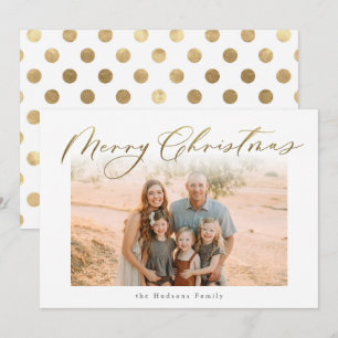 Elegant Gold Merry Christmas Calligraphy Photo Holiday Card