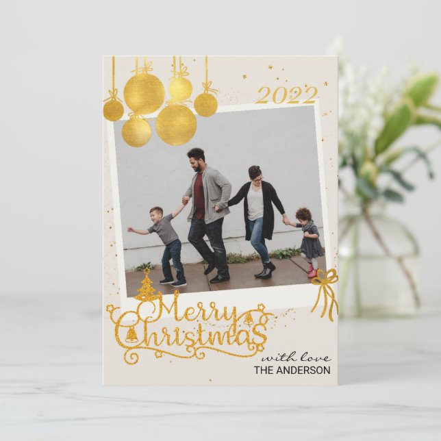 Elegant Gold Merry Christmas Holiday Card (Standing Front)