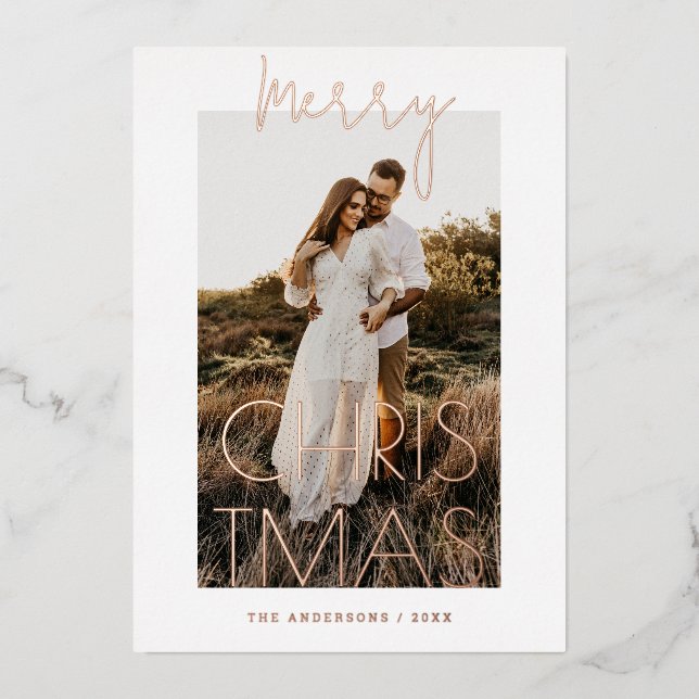 Elegant Gold Merry Christmas | Minimalist Photo Foil Holiday Card (Front)