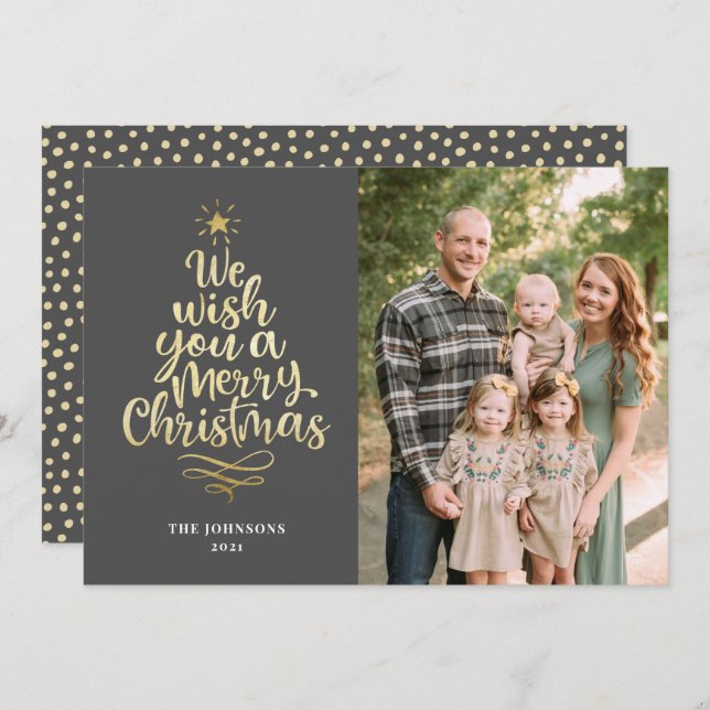 Elegant Gold Merry Christmas Script Calligraphy Holiday Card (Front/Back)