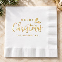 Elegant Gold Merry Christmas Script Family Name