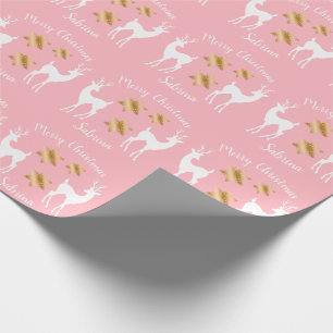 Elegant gold Merry Christmas snowflake reindeer Wrapping Paper