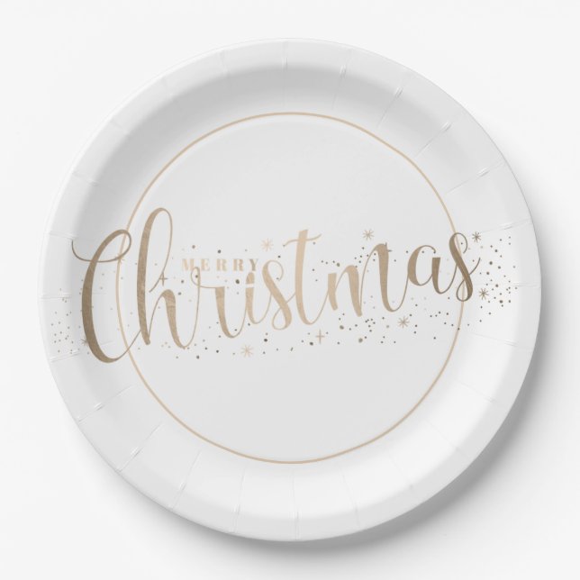 Elegant Gold Merry Christmas Topography Paper Plate (Front)