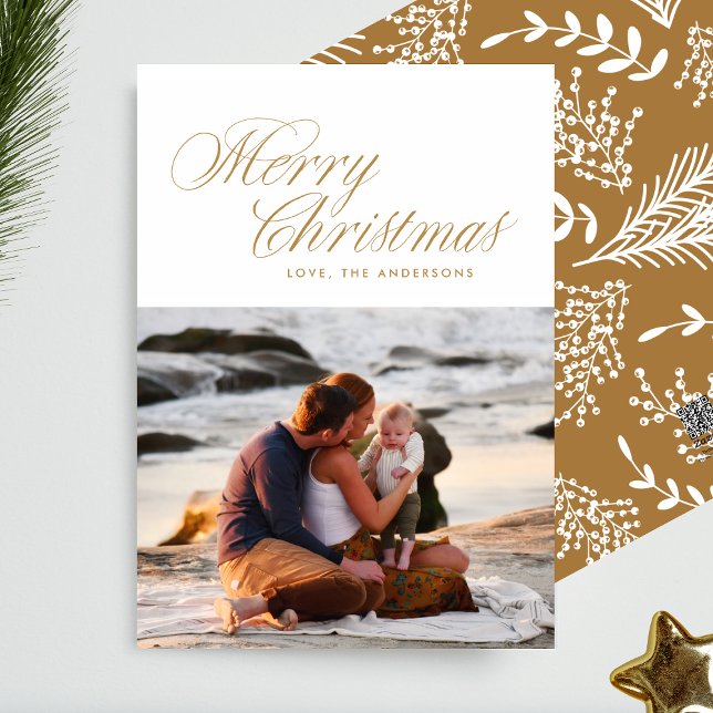 Elegant Gold Merry Christmas Traditional Holiday Card (Creator Uploaded)