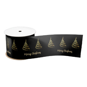Elegant Gold Merry Christmas Tree Music Notes Satin Ribbon