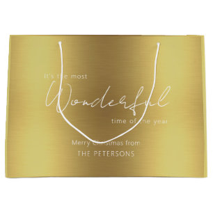 Elegant Gold Merry Christmas with Name Large Gift Bag
