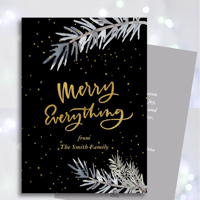 Elegant Gold Merry Everything Pine Bough Simple Holiday Card (Creator Uploaded)