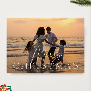 Elegant Gold Merry White Christmas Photo Foil Holiday Card