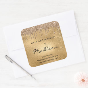 Elegant Gold Metal Glitter Drip Hair And Makeup Square Sticker