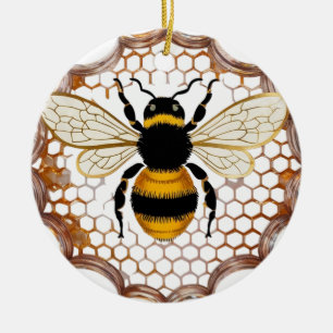 Elegant Gold Metallic Bee Art Deco Ceramic Ornament