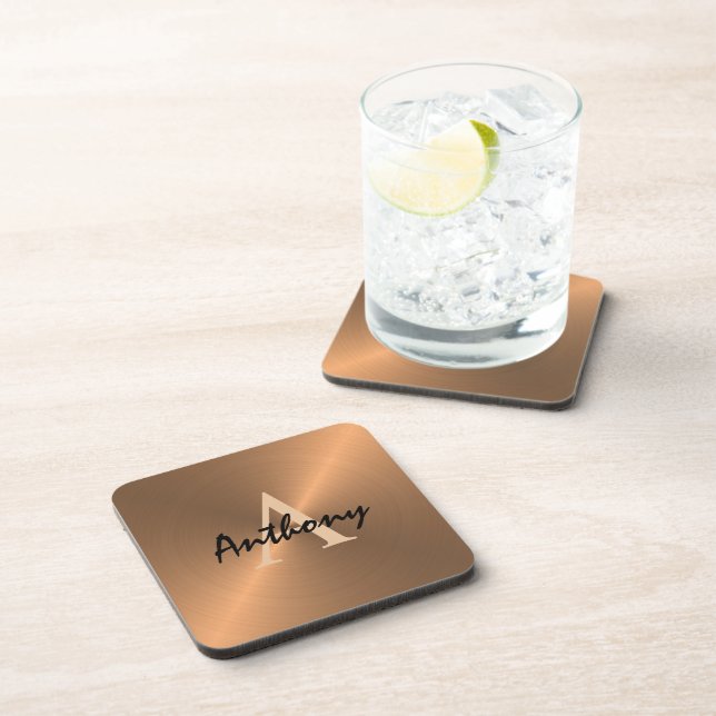 Elegant Gold Metallic Bronze Monogram Personalized Coaster (Right Side)