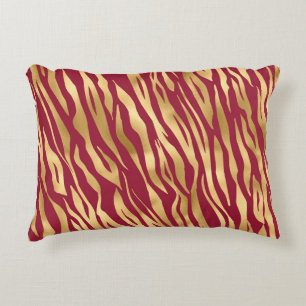 Elegant Gold Metallic Burgundy Tiger Pattern Accent Pillow