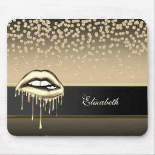 Elegant Gold Metallic Dripping Lips Diamonds Mouse Pad