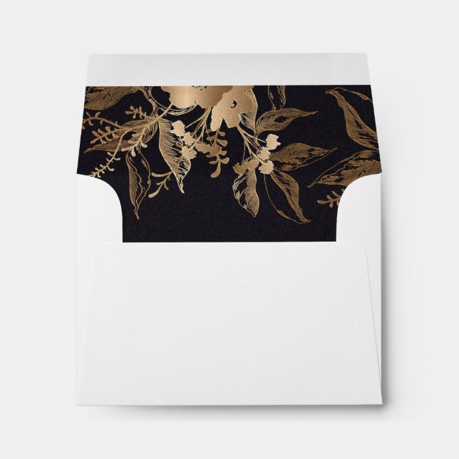 Elegant Gold Metallic Floral Arrangement Wedding Envelope (Back (Bottom))