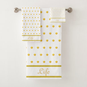 Elegant Gold Metallic Look Polka Dots Bath Towel Set