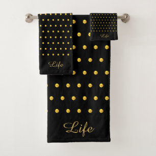 Elegant Gold Metallic Look Polka Dots Bath Towel Set