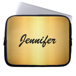 Elegant Gold Metallic Modern Script Personalized Laptop Sleeve