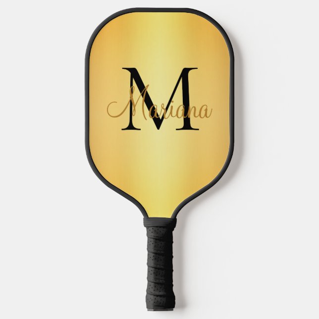 elegant gold metallic monogrammed personalized pickleball paddle (Front)