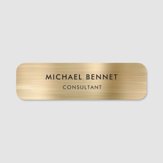 Elegant Gold Metallic Professional Business Name Tag (Front)