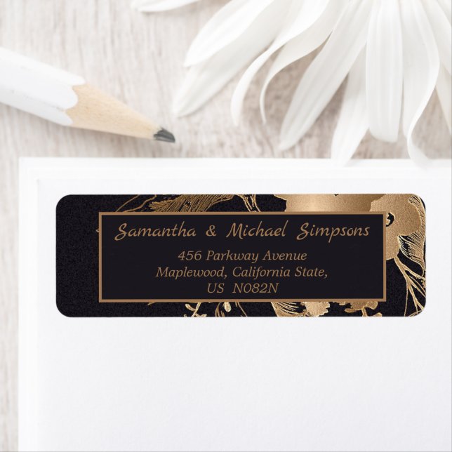 Elegant Gold Metallic Rose Floral Mariage Adresse (En situation)