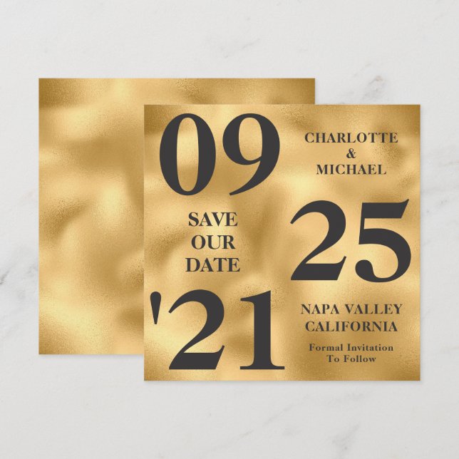 Elegant Gold Metallic Shimmer Modern Save The Date Invitation (Front/Back)