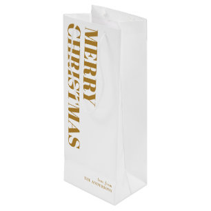 Elegant Gold Minimal Contemporary Merry Christmas Wine Gift Bag