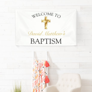Elegant Gold Minimalist Baby Baptism Welcome  Banner