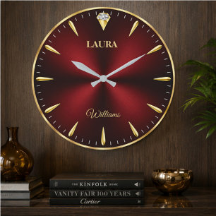 Elegant Gold Minimalist Burgundy Luxury  Large Clock