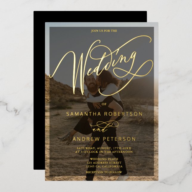 Elegant gold minimalist calligraphy photo wedding (Front/Back)