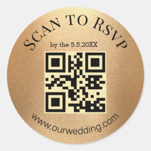 elegant gold minimalist rsvp qr code wedding  classic round sticker
